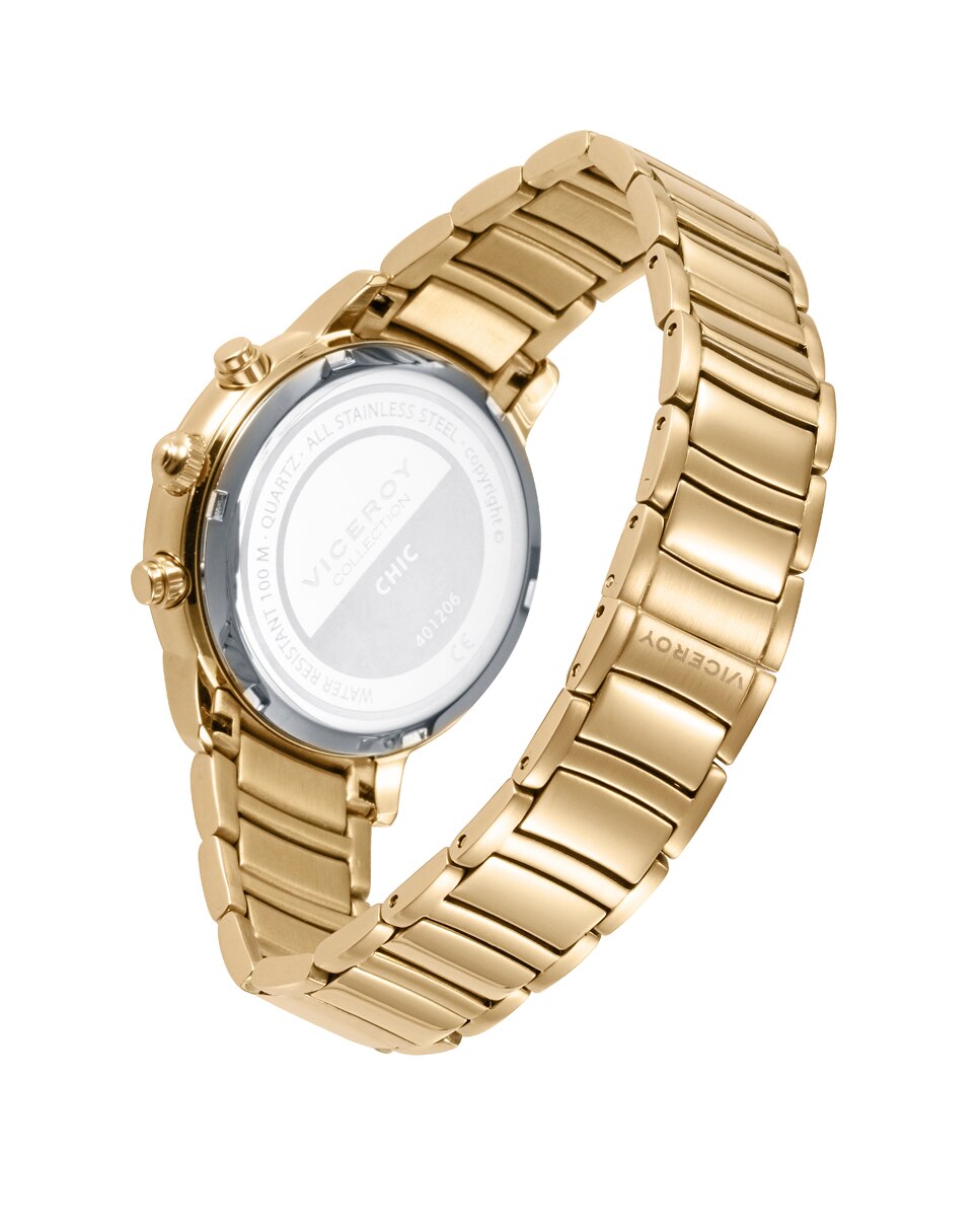 Relógio Analógico Chic Caixa e Bracelete em Aço e Ip Dourado Dourado-2