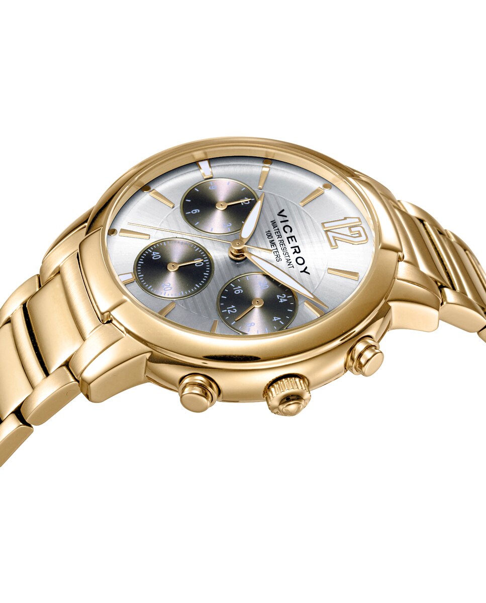 Relógio Analógico Chic Caixa e Bracelete em Aço e Ip Dourado Dourado-3