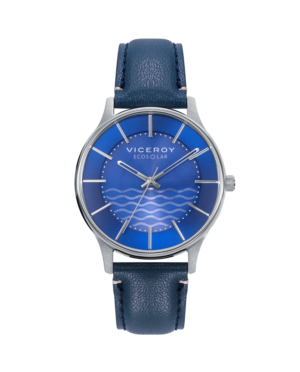 Relógio Analógico Ecosolar Caixa de Aço Reciclado e Bracelete Vegana Azul-marinho-1