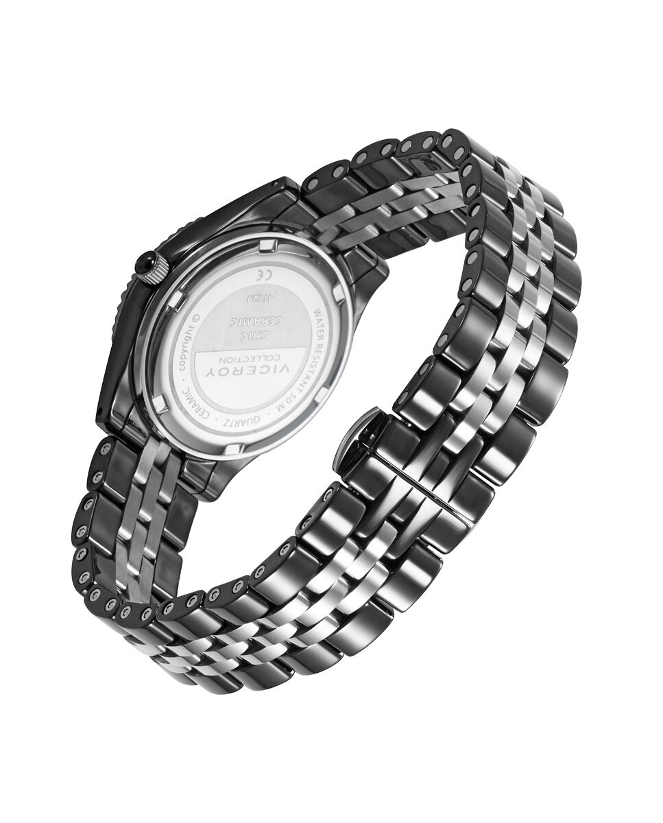 Relógio Analógico Chic Caixa e Bracelete de Cerâmica e Aço Prata-2