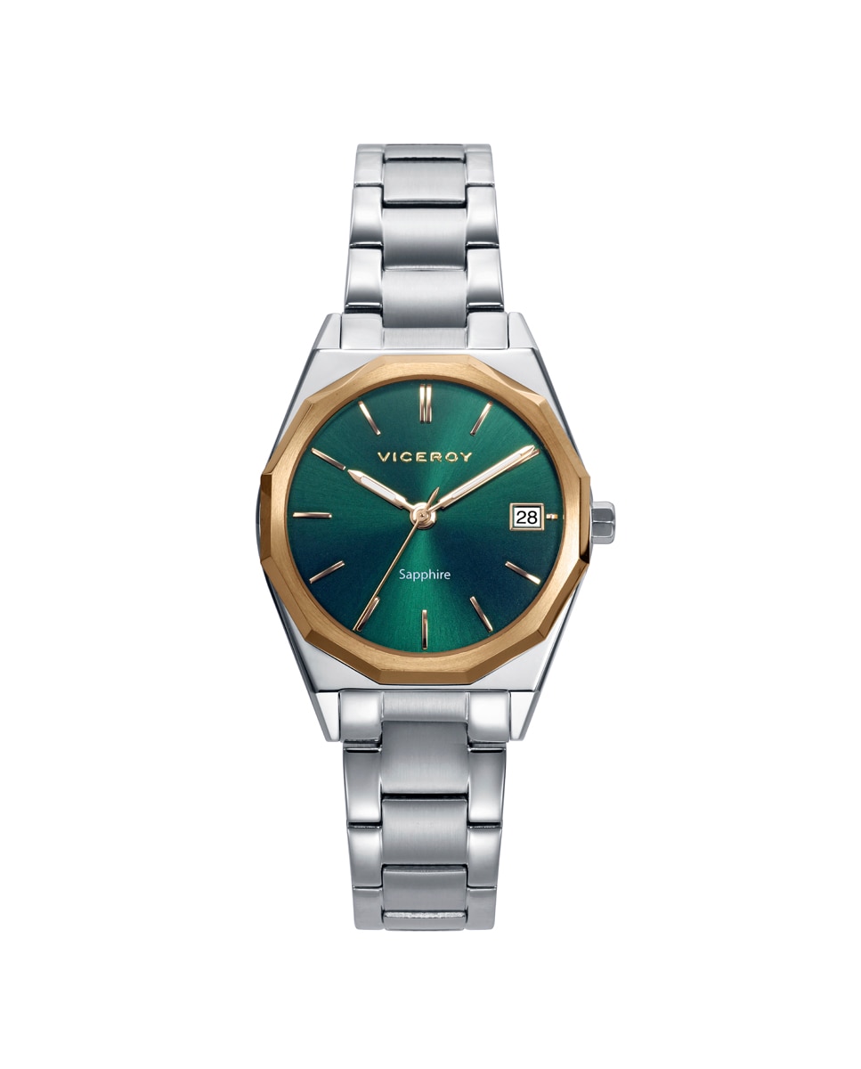 Relógio Analógico Dress Extraplano de Aço com Cristal Safira Verde-1