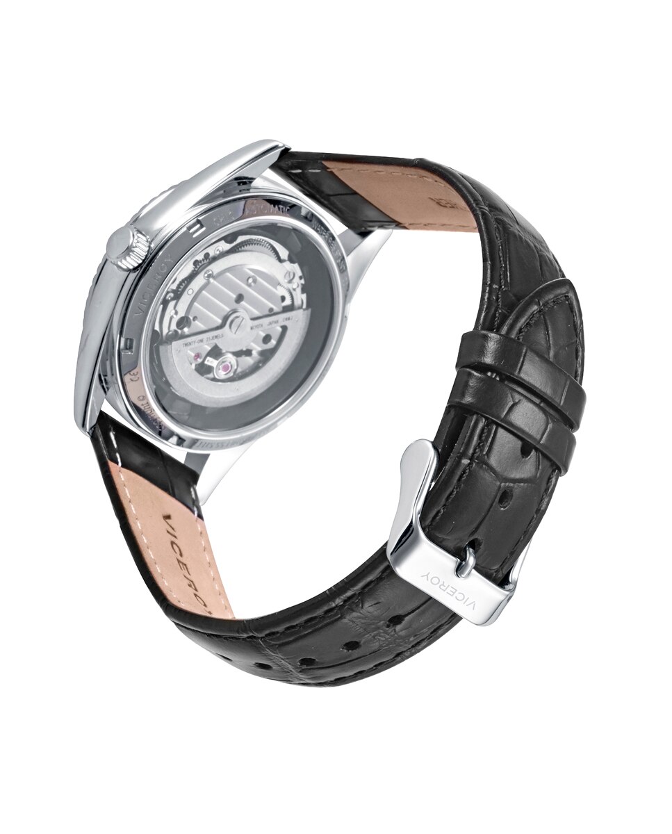 Relógio Automático Chic com Caixa de Aço e Bracelete de Pele em Preto Preto-3