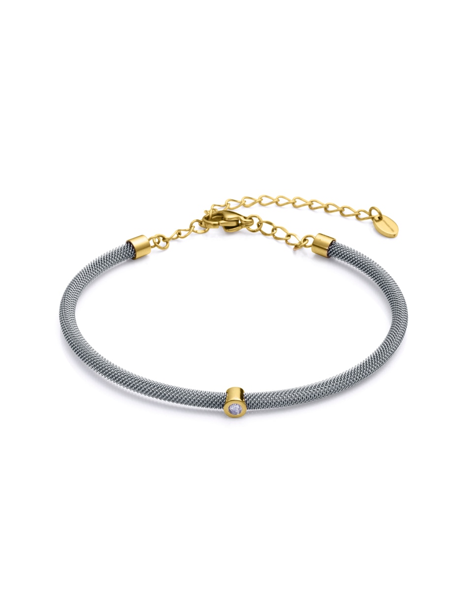 Pulseira de Malha Milanesa de Aço e Diamante Prateado-1