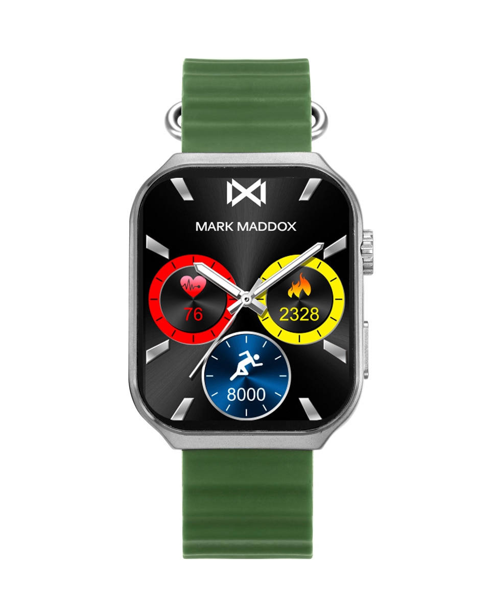 Smartwatch de Metal Prateado e Correia de Silicone Verde Prateado-1