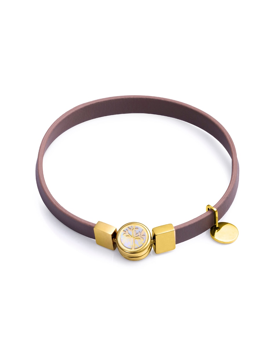 Pulseira Eco de Aço Reciclado e Ip Dourado com Correia Vegana em Cinzento Cinzento-1