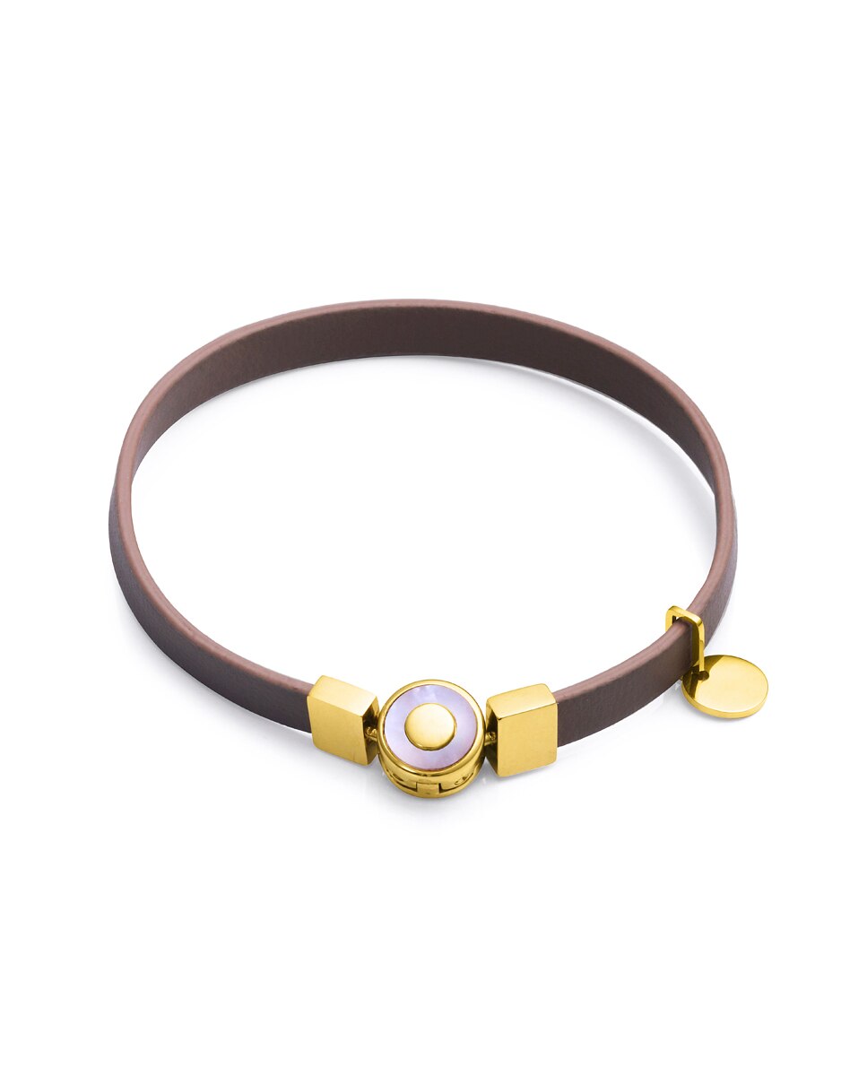 Pulseira Eco de Aço Reciclado e Ip Dourado com Correia Vegana em Cinzento Cinzento-2