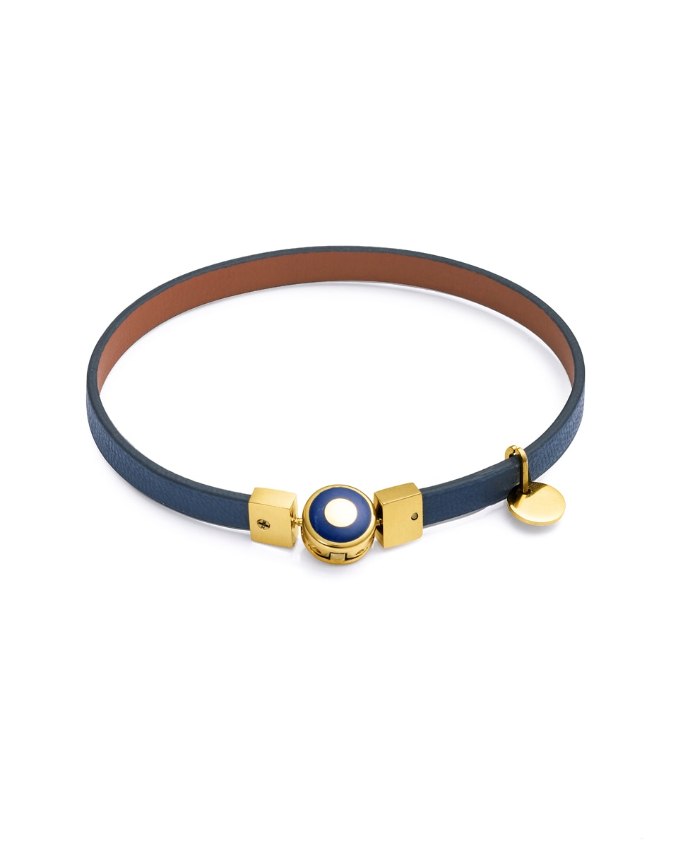 Pulseira Eco de Aço Reciclado e Ip Dourado com Bracelete Vegana em Castanho Multicolor-3