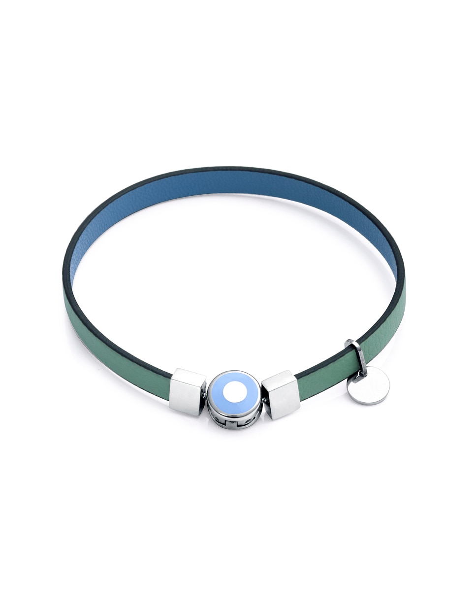 Pulseira Eco de Aço Reciclado com Correia Vegana Reversível em Azul Denim e Verde Multicolor-3