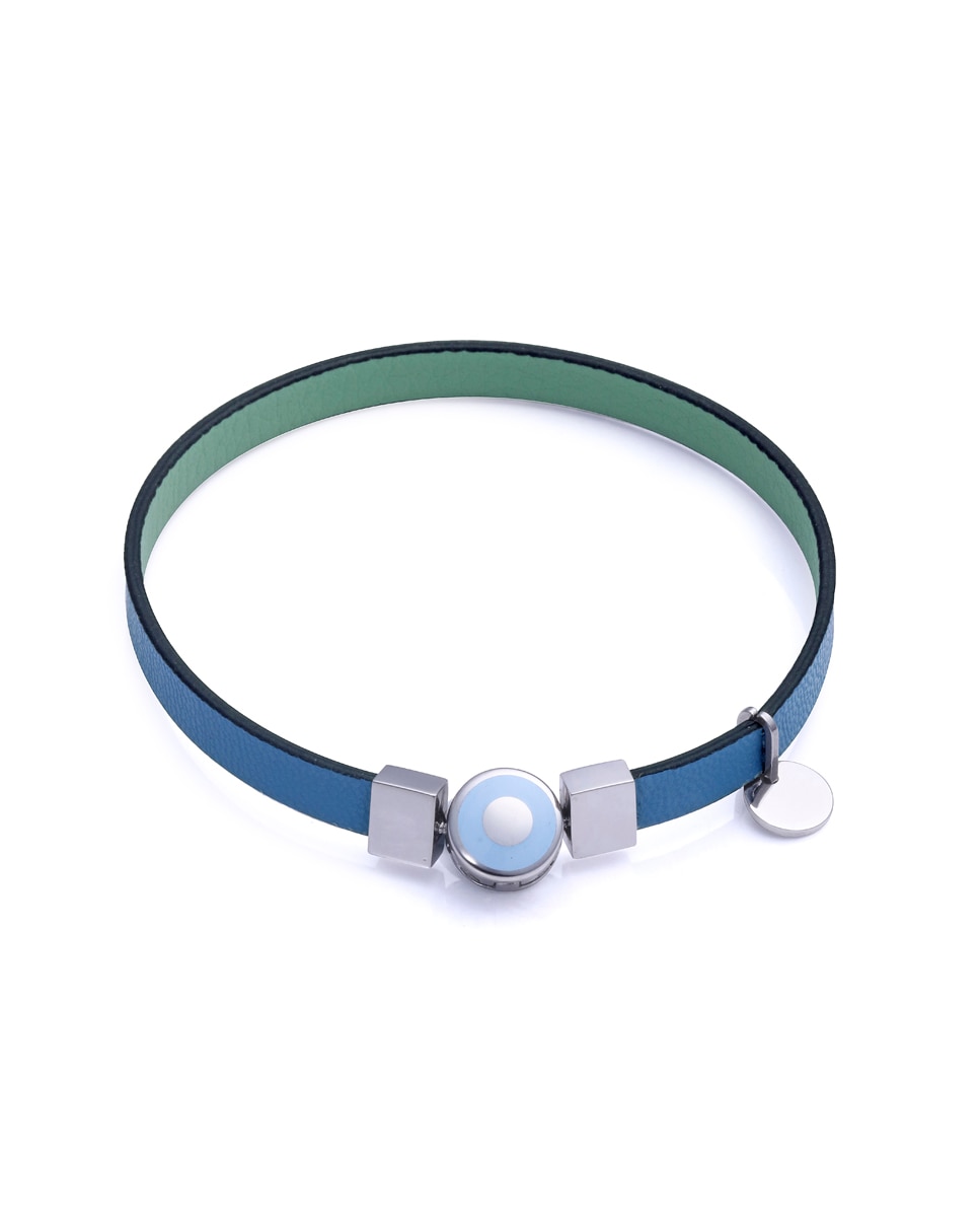 Pulseira Eco de Aço Reciclado com Correia Vegana Reversível em Azul Denim e Verde Multicolor-4