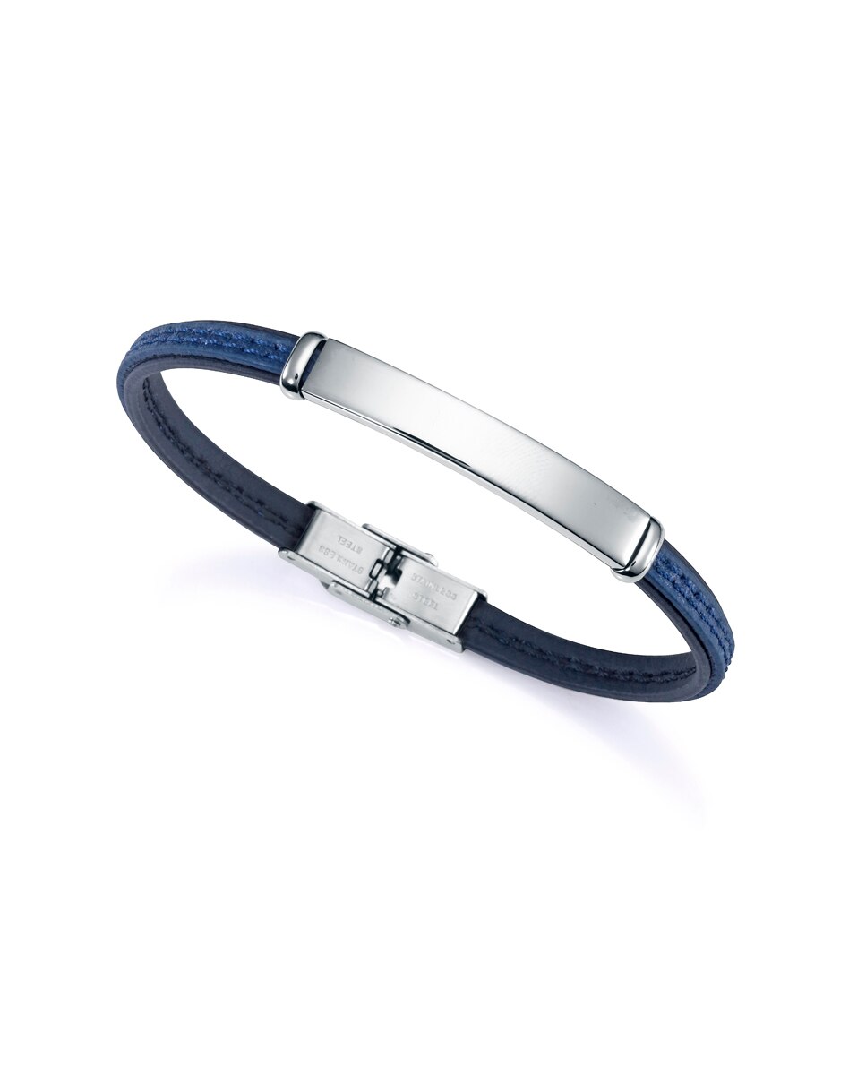 Pulseira Eco de Aço Reciclado com Bracelete Vegana em Preto e Azul Multicolor-2