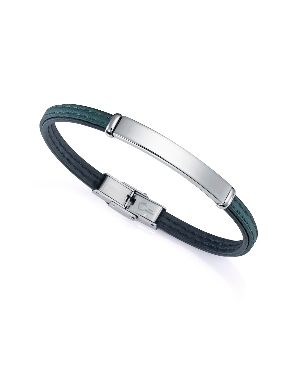 Pulseira Eco de Aço Reciclado com Correia Vegana em Preto e Verde Multicolor-1