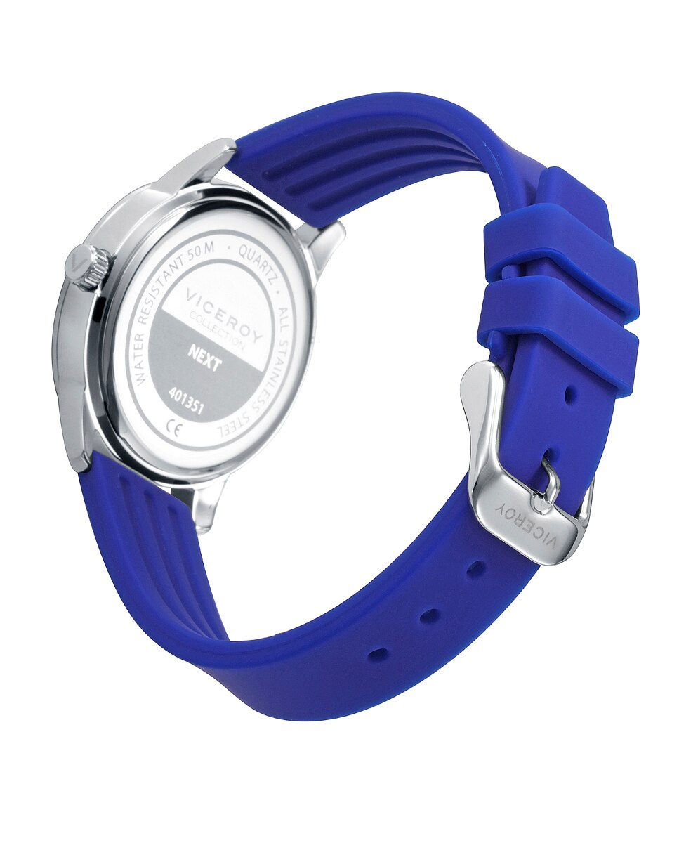 Relógio Infantil com Caixa de Aço e Bracelete de Silicone em Azul e Pulseira de Oferta Azul / Branco-2