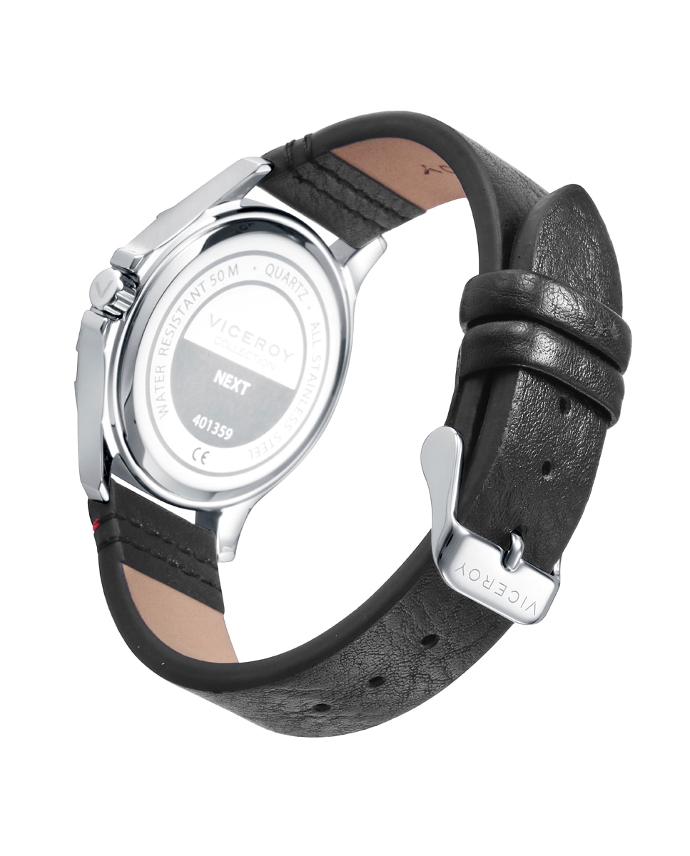 Relógio Infantil com Caixa de Aço e Bracelete de Pele em Preto e Pulseira de Oferta Prateado-2