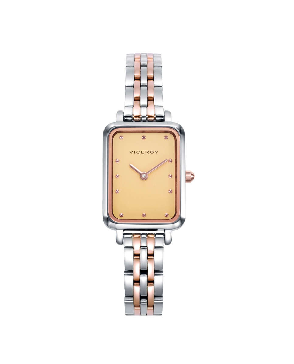Relógio Analógico Kiss com Caixa Bicolor de Aço e Ip Rosa com Bracelete de Aço Dourado-1