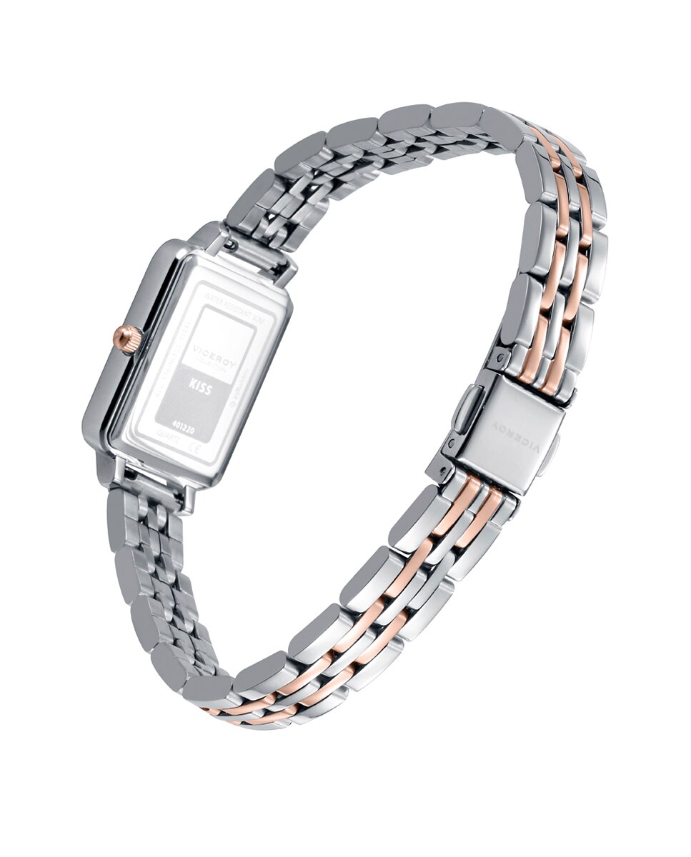 Relógio Analógico Kiss com Caixa Bicolor de Aço e Ip Rosa com Bracelete de Aço Dourado-2