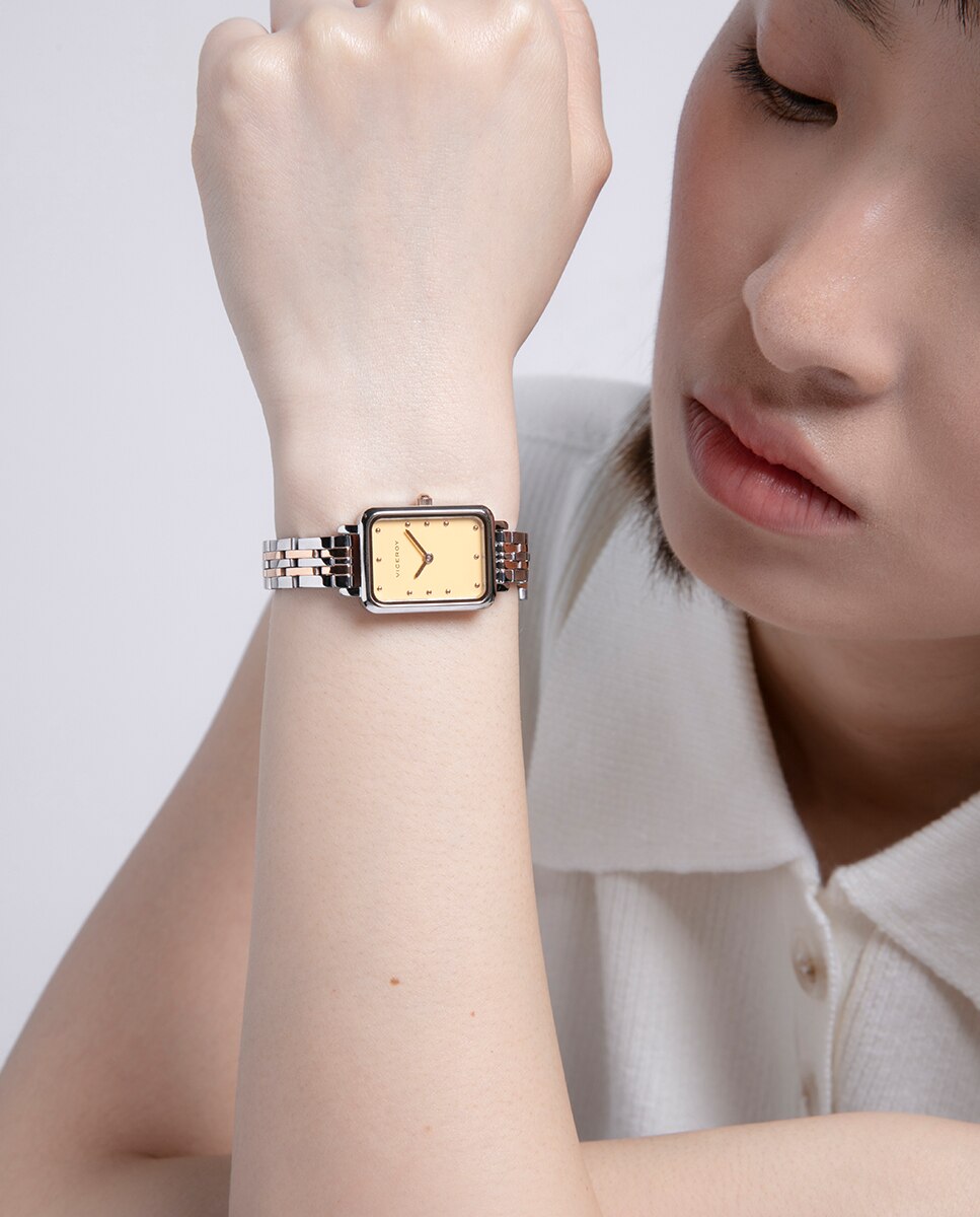 Relógio Analógico Kiss com Caixa Bicolor de Aço e Ip Rosa com Bracelete de Aço Dourado-3
