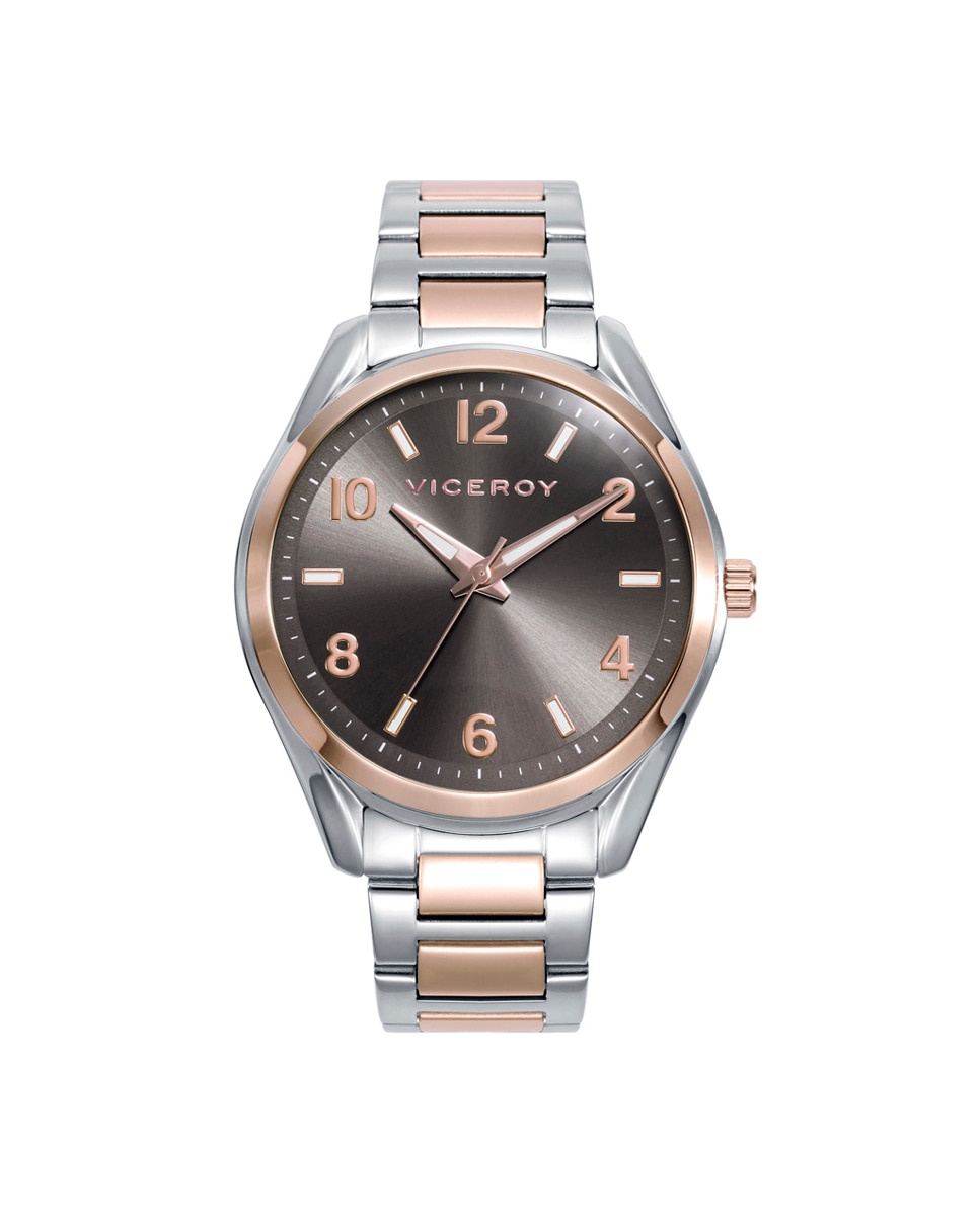 Relógio Analógico Chic com Caixa e Bracelete Bicolor de Aço e Ip Rosa Prata / Rosa-1