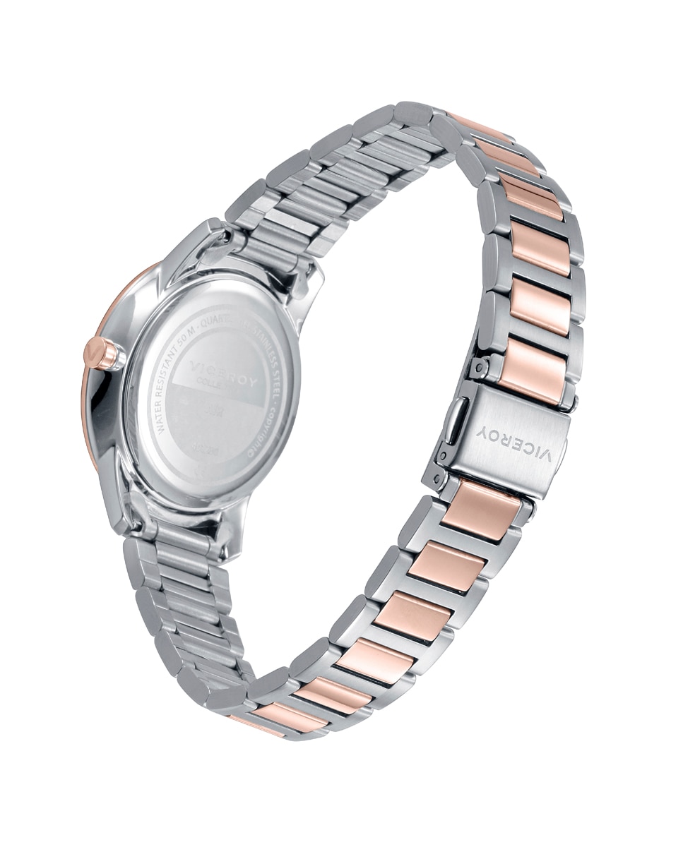 Relógio Analógico Air com Caixa e Bracelete Bicolor de Aço e Ip Rosa Rosa-2