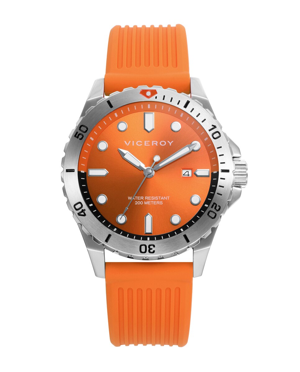 Relógio Analógico Heat com Caixa de Aço com Bisel Giratório e Bracelete de Silicone em Laranja Laranja-forte-1