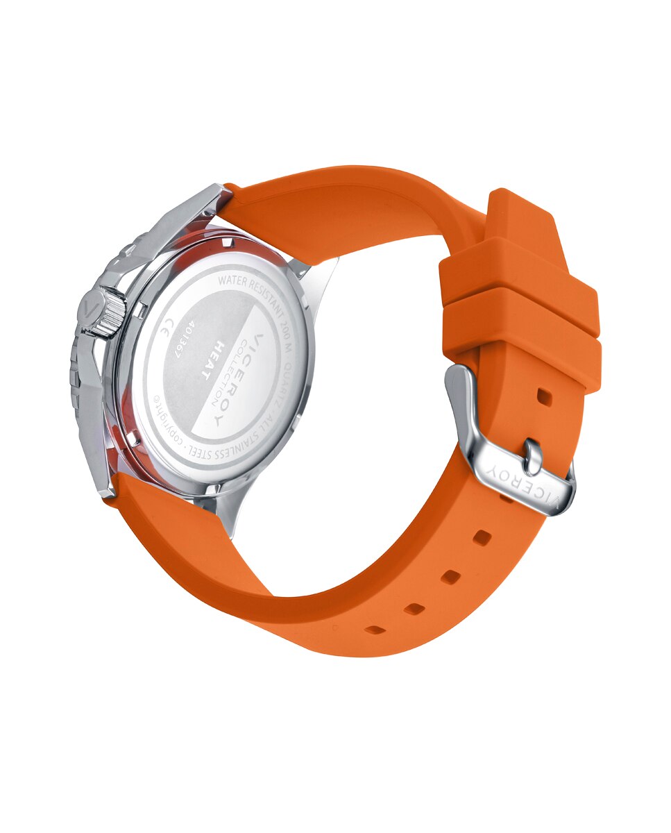 Relógio Analógico Heat com Caixa de Aço com Bisel Giratório e Bracelete de Silicone em Laranja Laranja-forte-2
