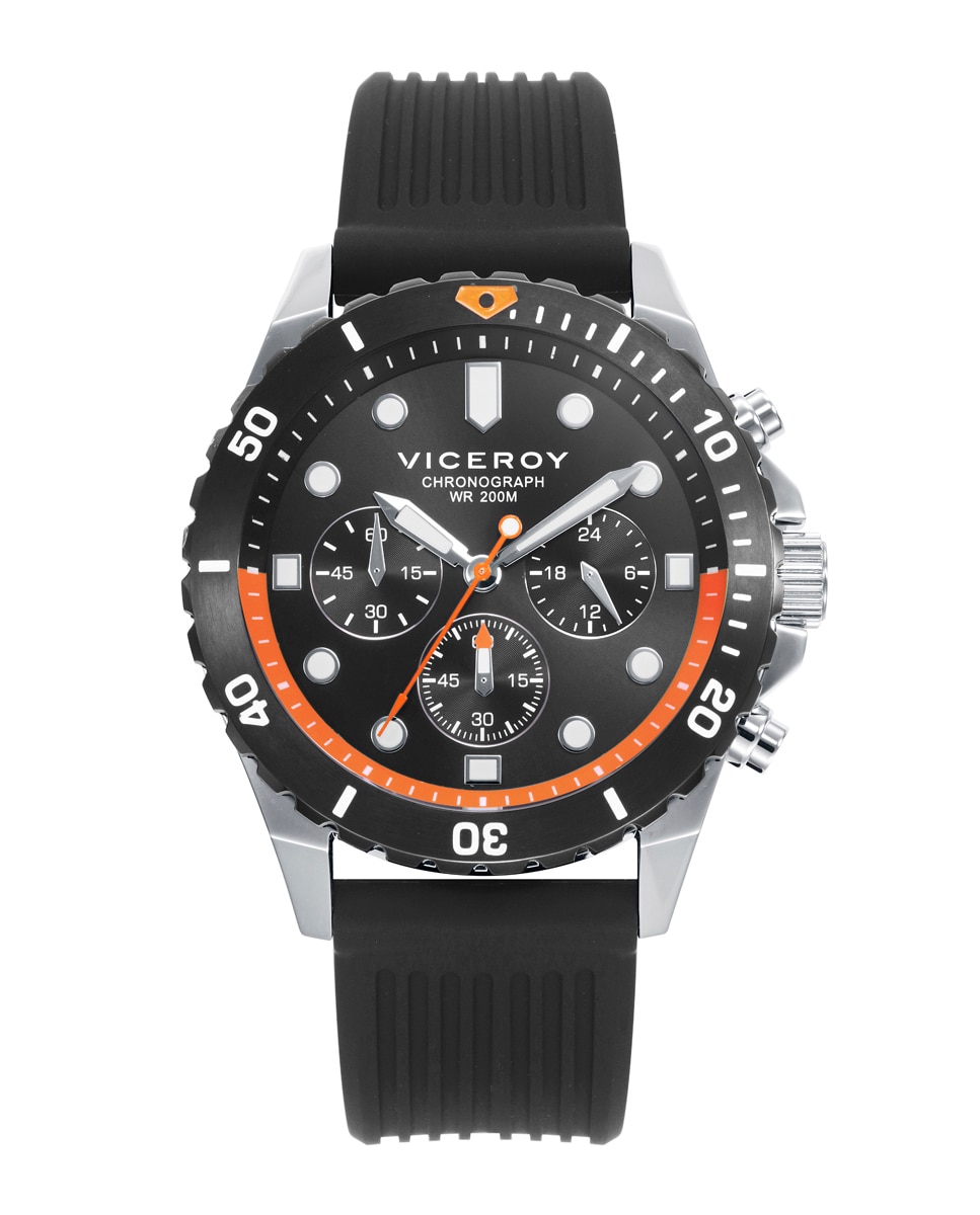 Relógio Analógico Heat com Caixa de Aço com Bisel Giratório e Bracelete de Silicone em Preto Preto / Laranja-flúor-1