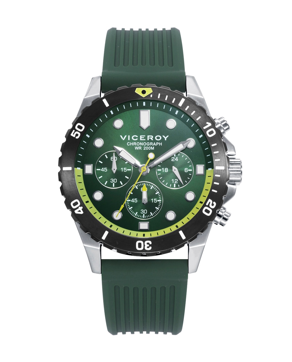 Relógio Analógico Heat com Caixa de Aço com Bisel Giratório e Bracelete de Silicone em Verde Verde-escuro-1