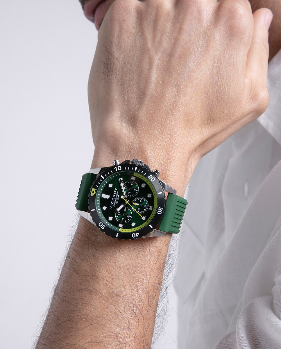Relógio Analógico Heat com Caixa de Aço com Bisel Giratório e Bracelete de Silicone em Verde Verde-escuro-3