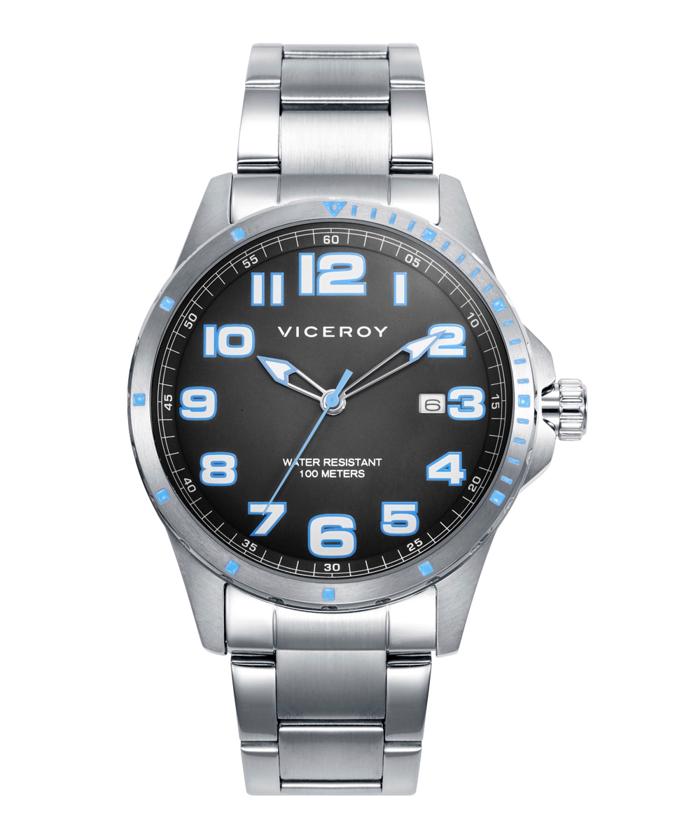 Relógio Analógico Heat com Caixa e Bracelete de Aço Cinzento / Azul-1