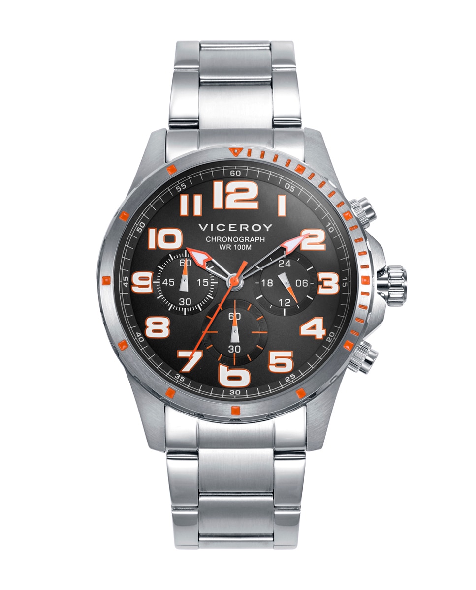 Relógio Analógico Heat com Caixa e Bracelete de Aço Cinzento / Laranja-1