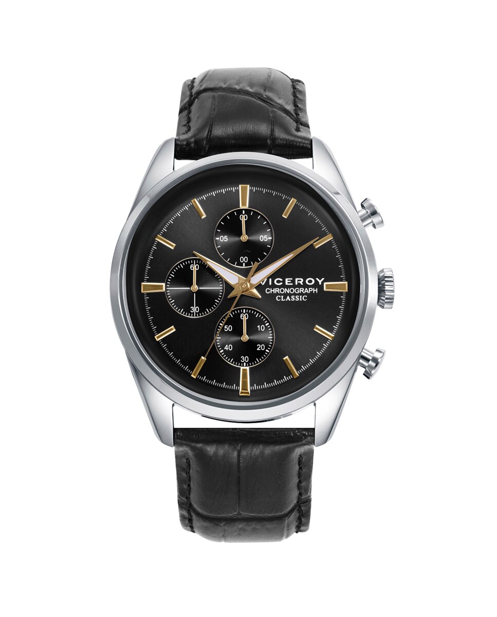 Relógio Analógico Classic com Caixa e Bracelete de Pele em Preto Cinzento-1