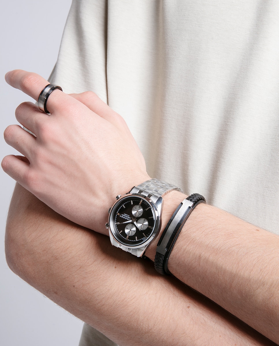 Relógio Analógico Classic com Caixa e Bracelete de Aço Preto-3