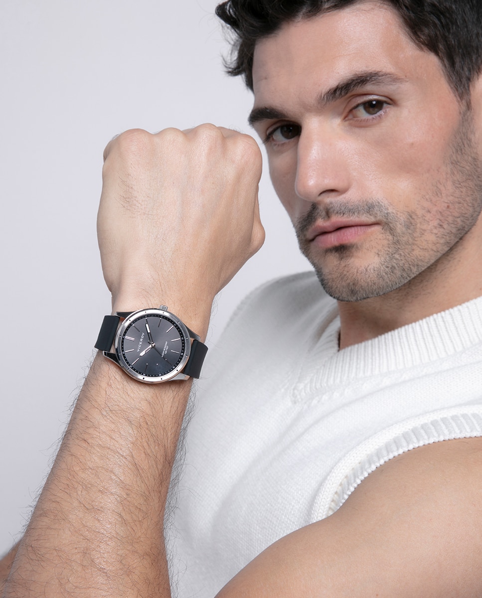 Relógio Analógico Grand com Caixa de Aço e Bracelete de Silicone em Preto Preto / Prata-3