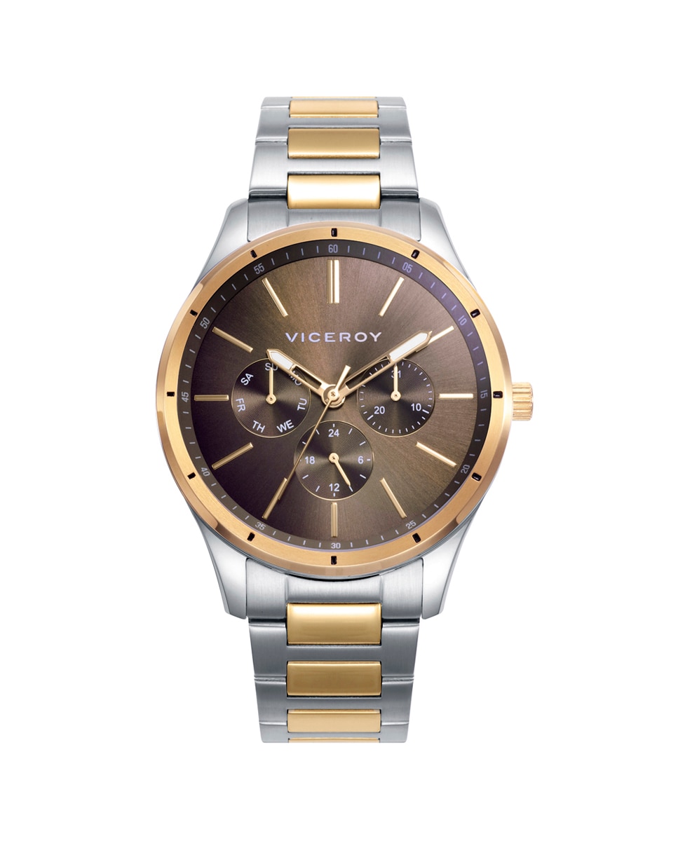 Relógio Analógico Grand com Caixa e Bracelete Bicolor de Aço e Ip Dourado Dourado-1