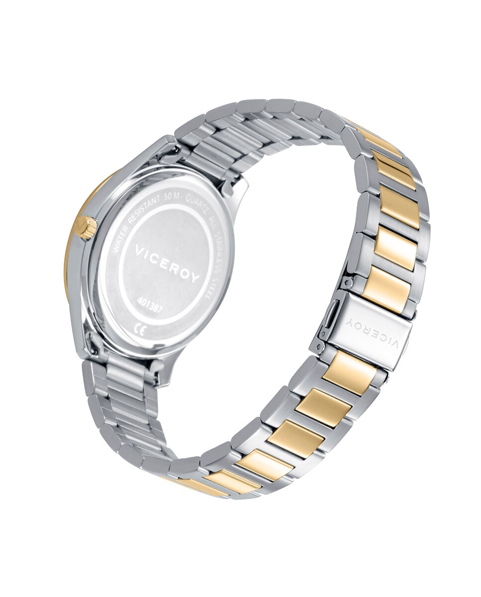 Relógio Analógico Grand com Caixa e Bracelete Bicolor de Aço e Ip Dourado Dourado-2