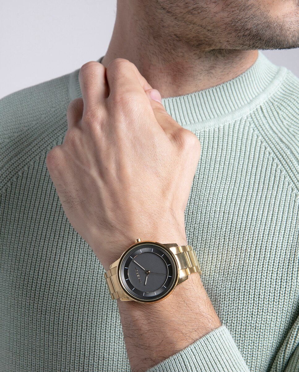 Relógio Analógico Air com Caixa e Bracelete de Aço Ip Dourado Dourado-3
