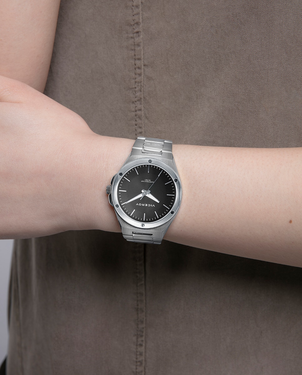 Relógio Analógico Dress com Caixa e Bracelete de Aço Preto-3