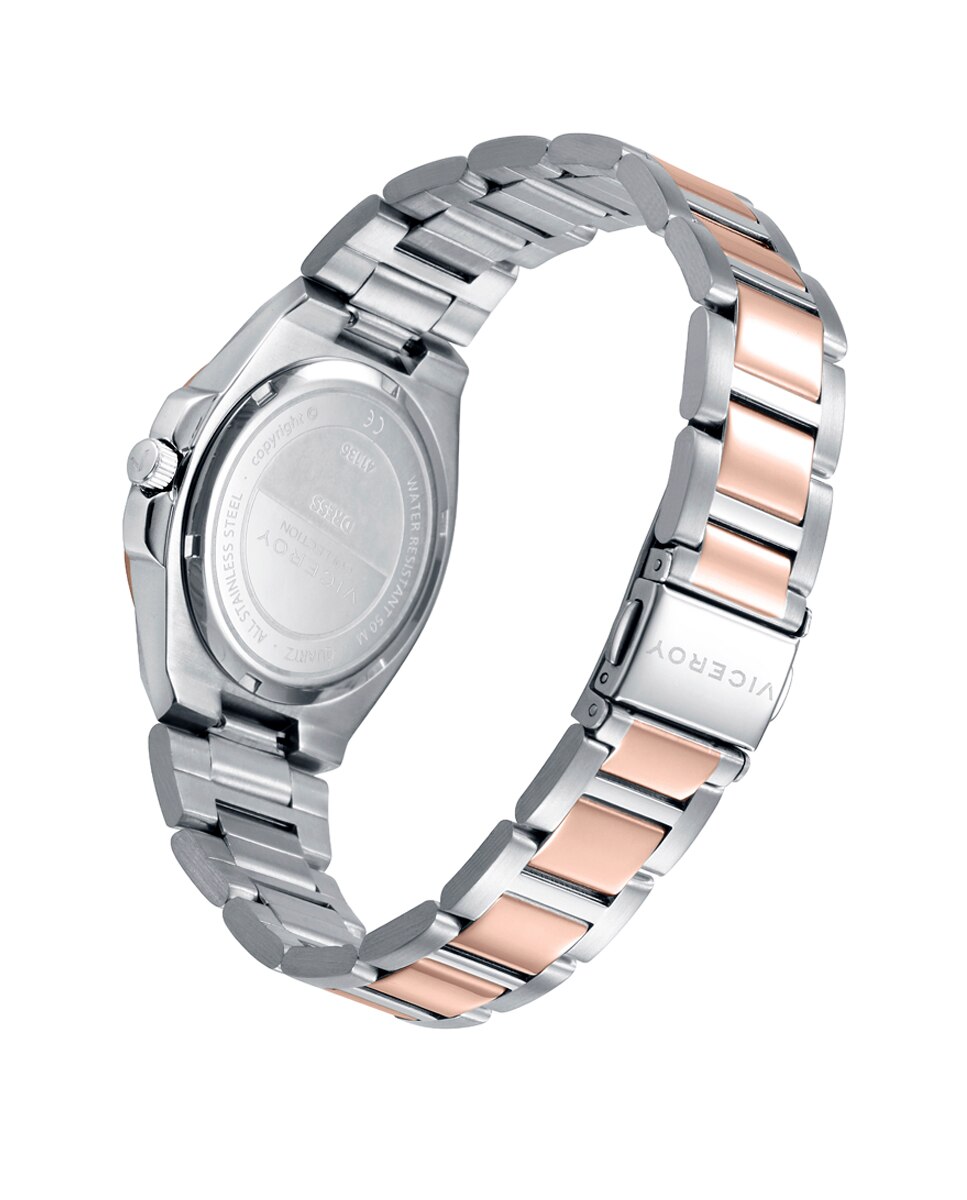 Relógio Analógico Dress com Caixa e Bracelete Bicolor de Aço e Ip Rosa Rosa-2