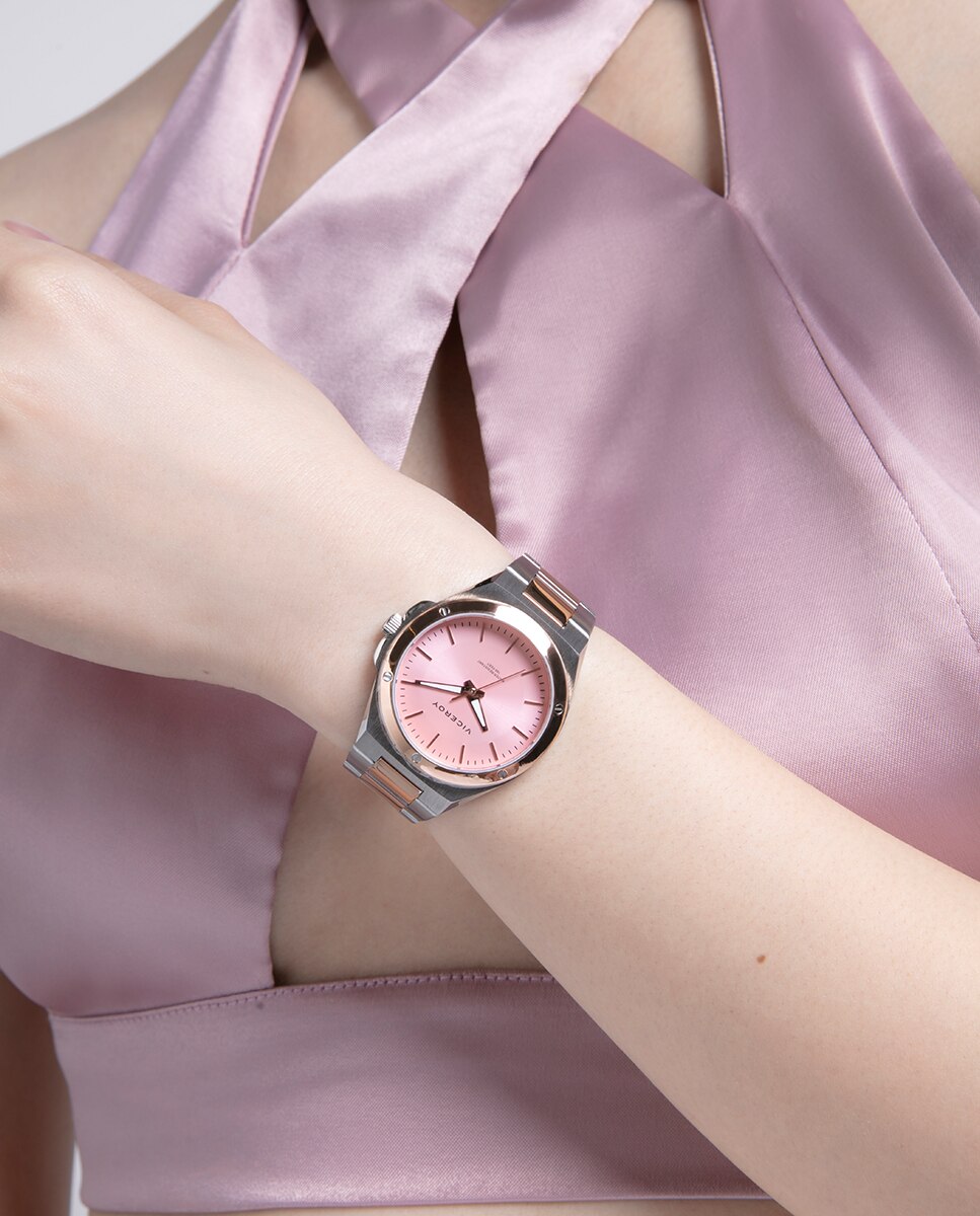Relógio Analógico Dress com Caixa e Bracelete Bicolor de Aço e Ip Rosa Rosa-3