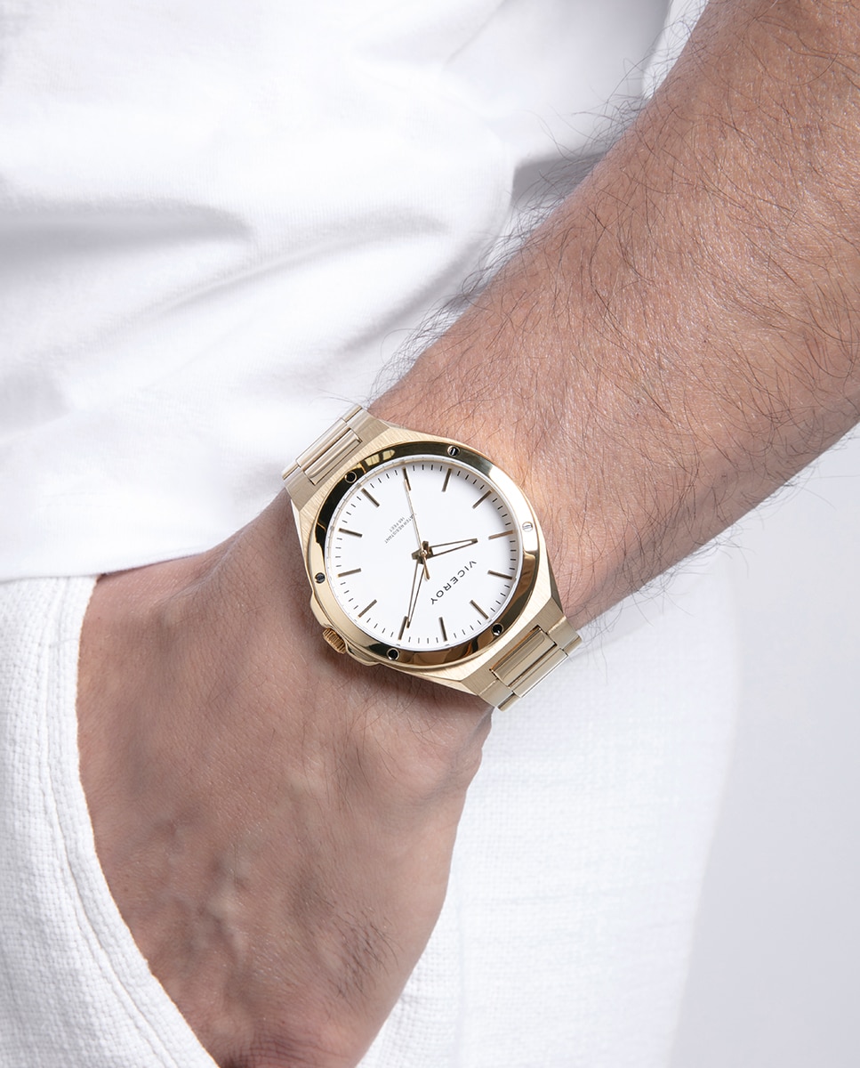 Relógio Analógico Dress com Caixa e Bracelete de Aço Ip Dourado Dourado-3