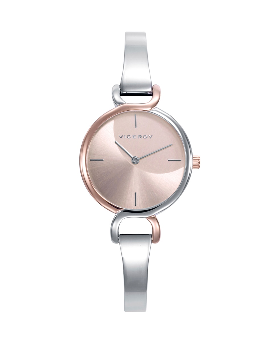 Relógio Analógico Air com Caixa Bicolor de Aço e Ip Rosa com Bracelete de Aço Prata-1