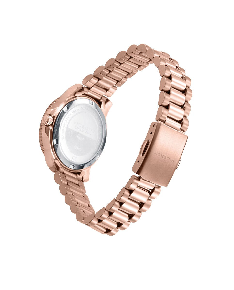 Relógio Analógico Heat com Caixa de Aço com Bisel de Alumínio em Rosa e Bracelete de Aço Branco / Crómio-2