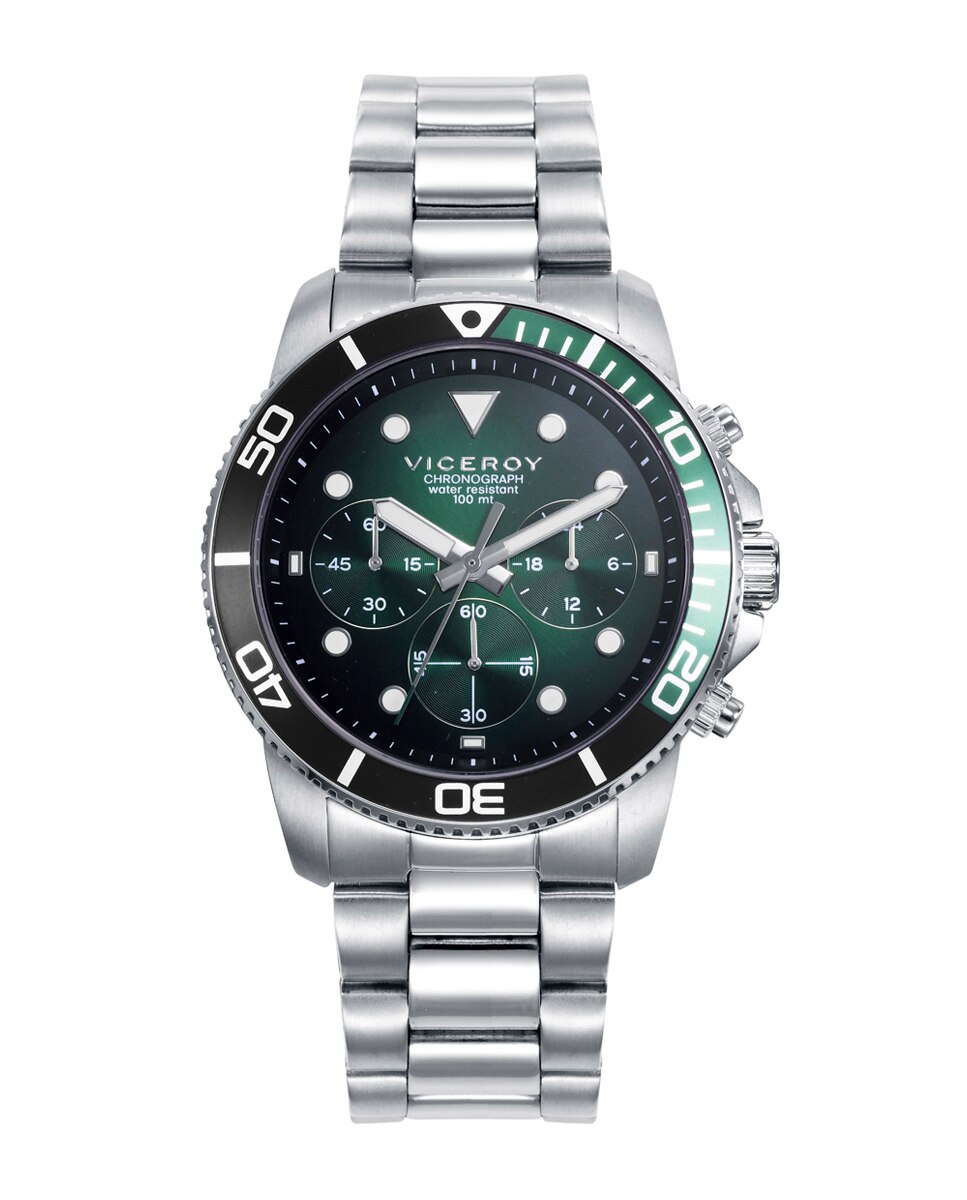 Relógio Analógico Heat com Caixa de Aço com Bisel de Alumínio Bicolor em Verde e Preto e Bracelete de Aço Preto / Verde-flúor-1