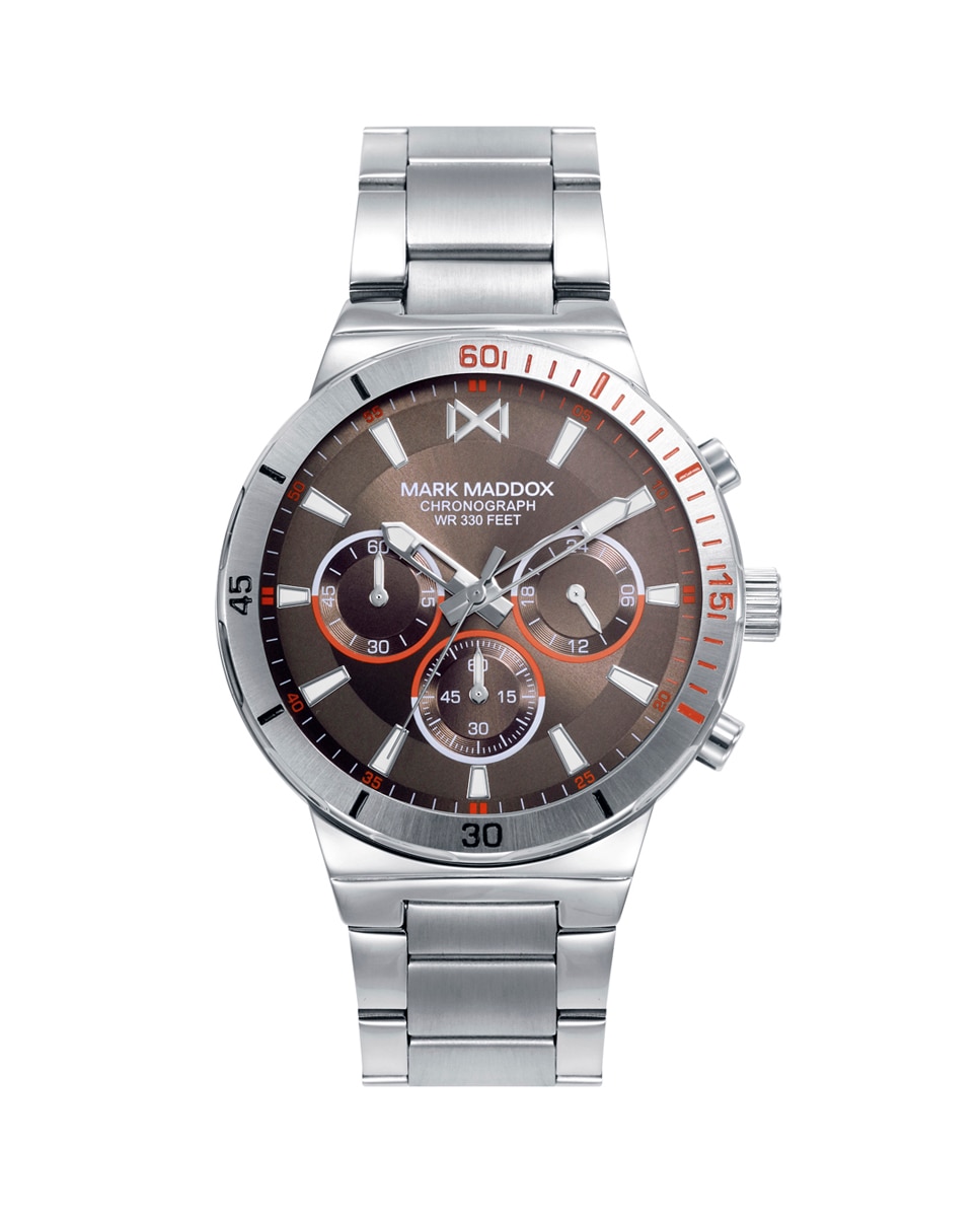 Relógio Analógico Mission com Caixa e Bracelete de Aço Prata / Laranja / Carbono-1