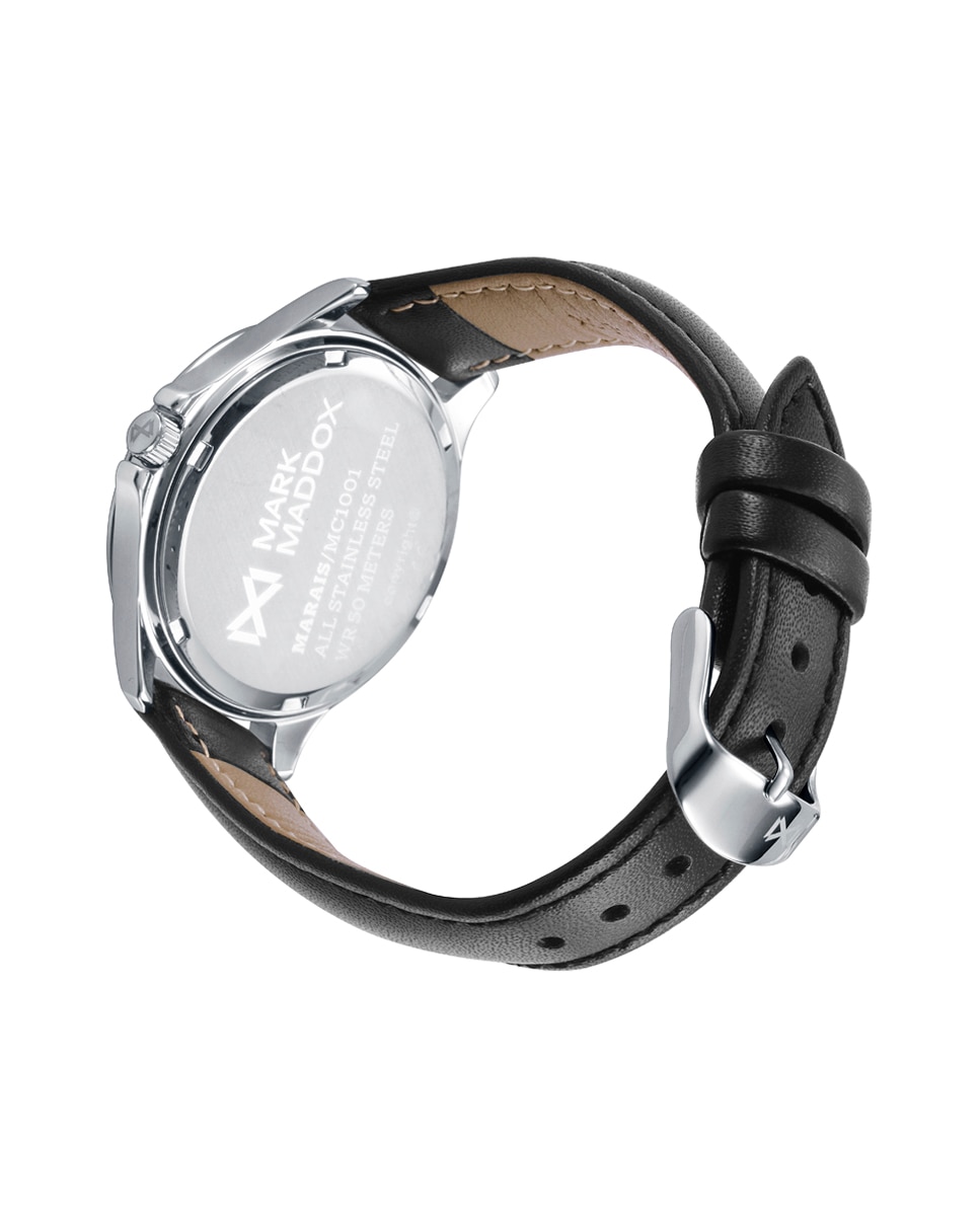 Relógio Analógico Marais com Caixa Bicolor de Aço e Ip Rosa com Bracelete de Pele em Preto Prateado-2