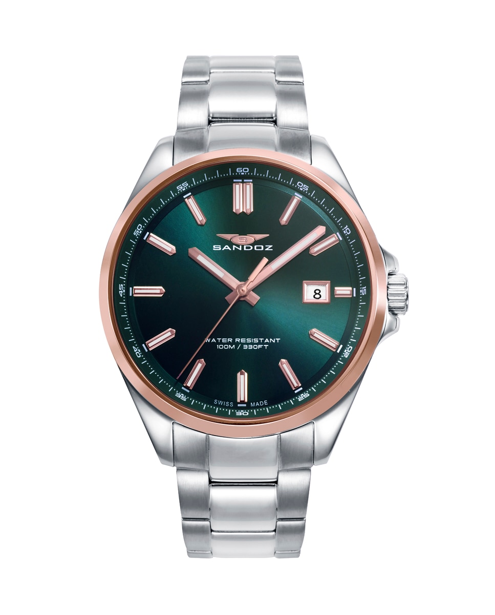 Relógio Casuel, Caixa Bicolor de Aço e Ip Rosa, Bracelete de Aço Prateado-1