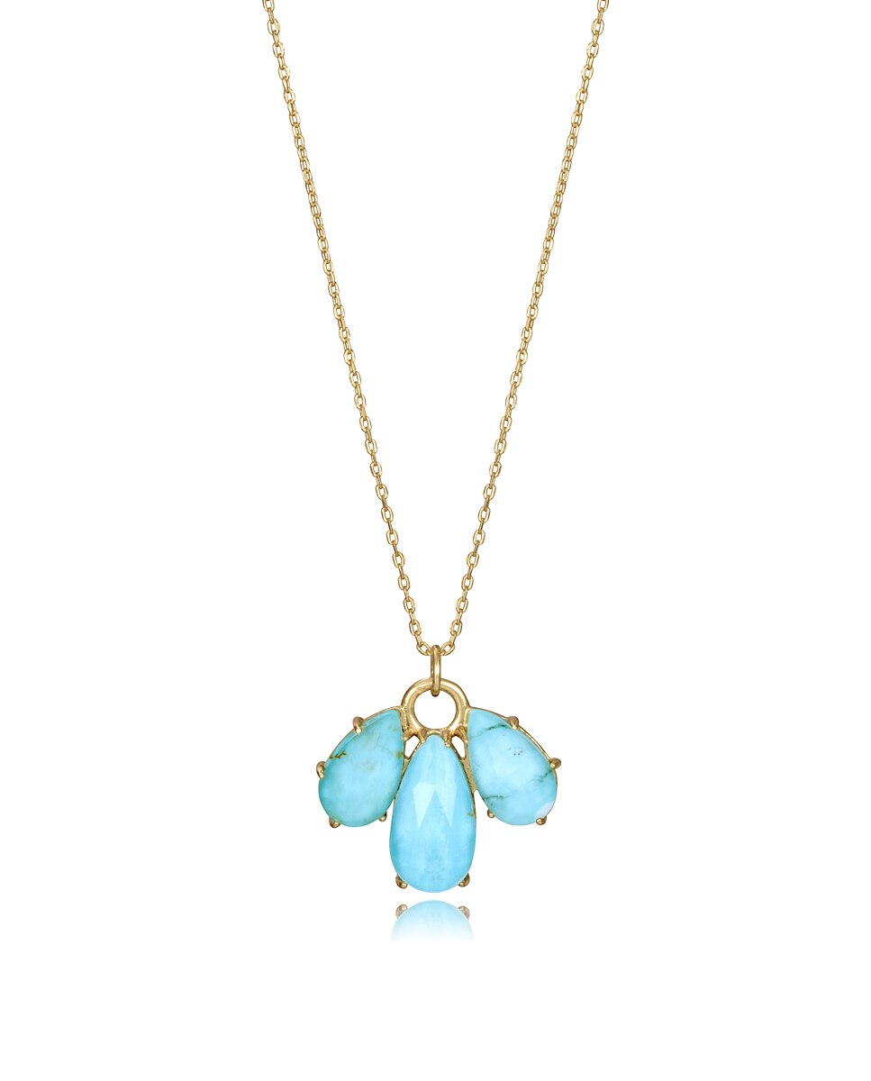 Colar Elegant de Prata de Lei com Banho de Ouro, Pingente com Pedras de Turquesa e Cristal Turquesa-1