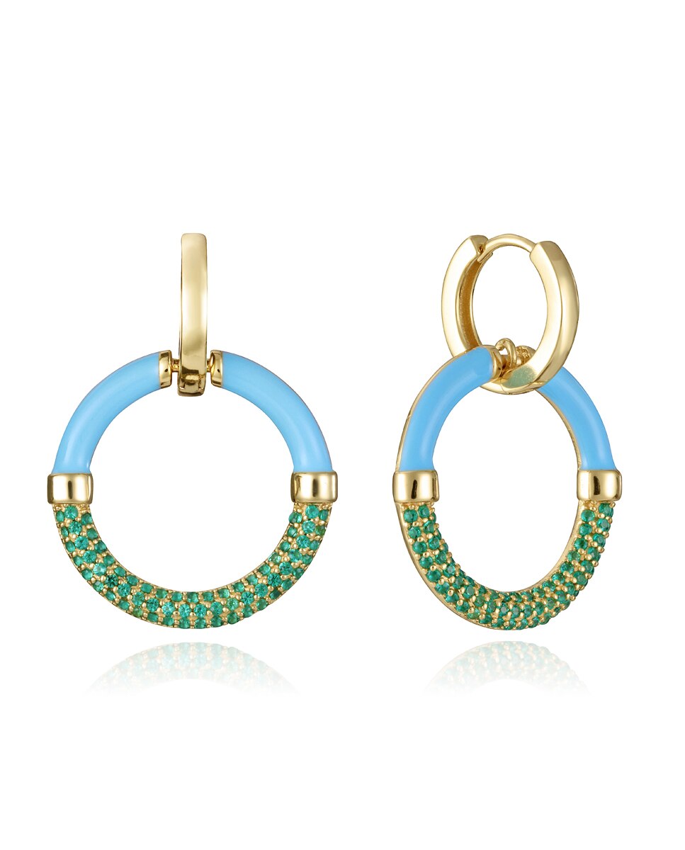 Brincos Elegant de Prata de Lei com Banho de Ródio, Argola com Esmalte Azul e Zircónias Multicolor-1