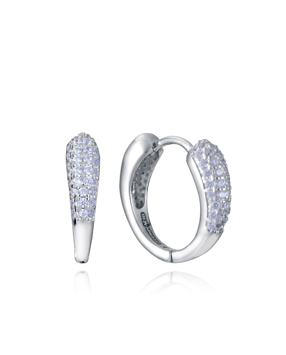 Brincos Elegant de Prata de Lei com Banho de Ródio, Argola com Zircónias Brancas Prateado-1