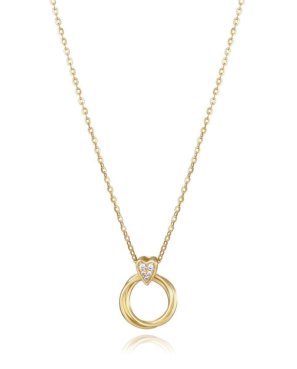 Colar Comboio de Prata de Lei com Banho de Ouro, Coração com Zircónias e Argolas Dourado-1