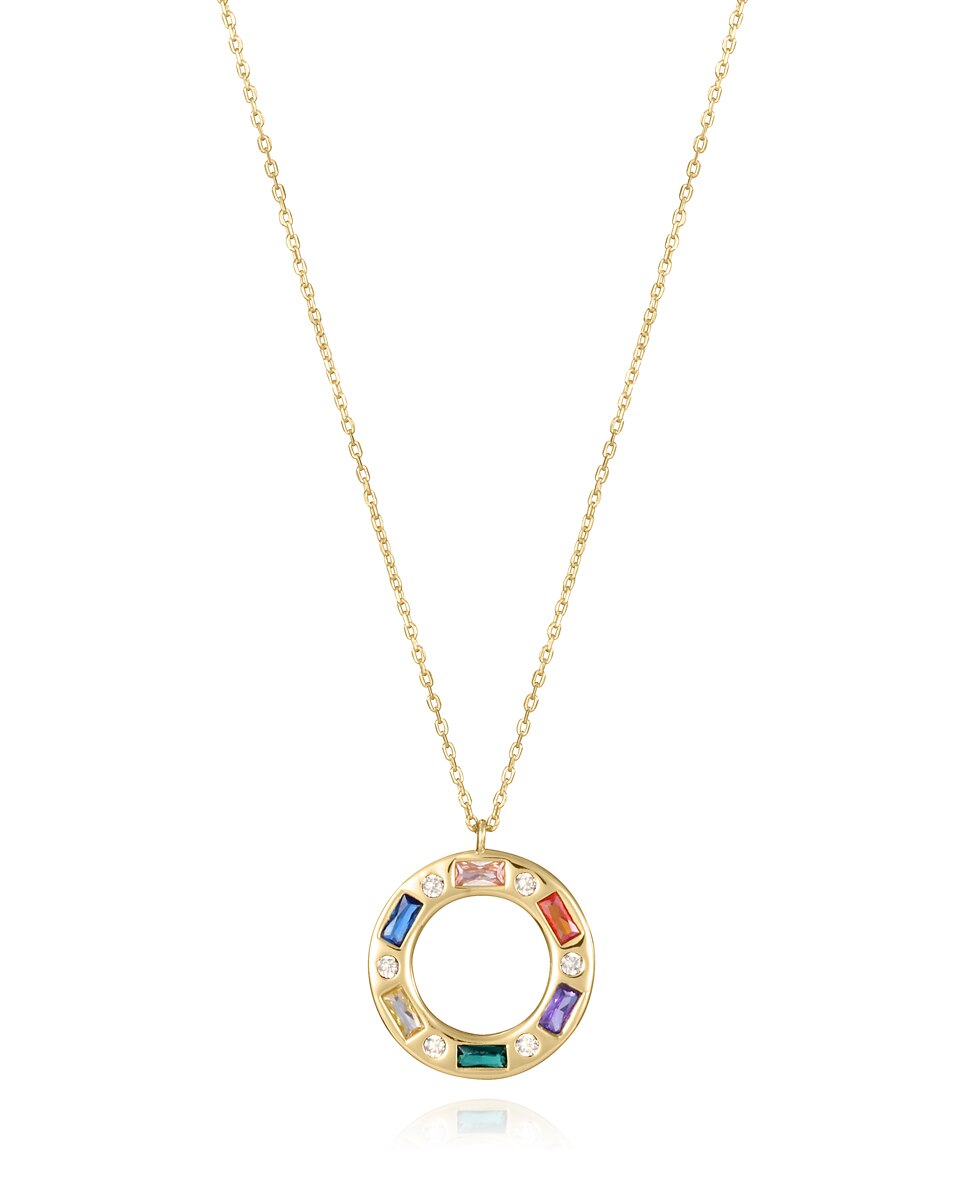 Colar Elegant de Prata de Lei com Banho de Ouro, Aro Pendiente com Zircónias de Cores e Branca Multicolor-1